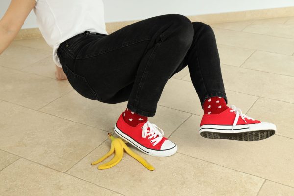 Concept of April Fool's Day prank with banana peel