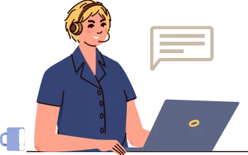 Illustration of a woman working on a laptop during an online consultation.