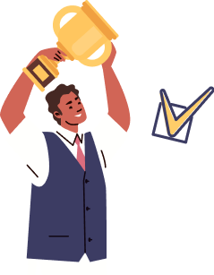 Illustration of a professional celebrating success with a trophy.